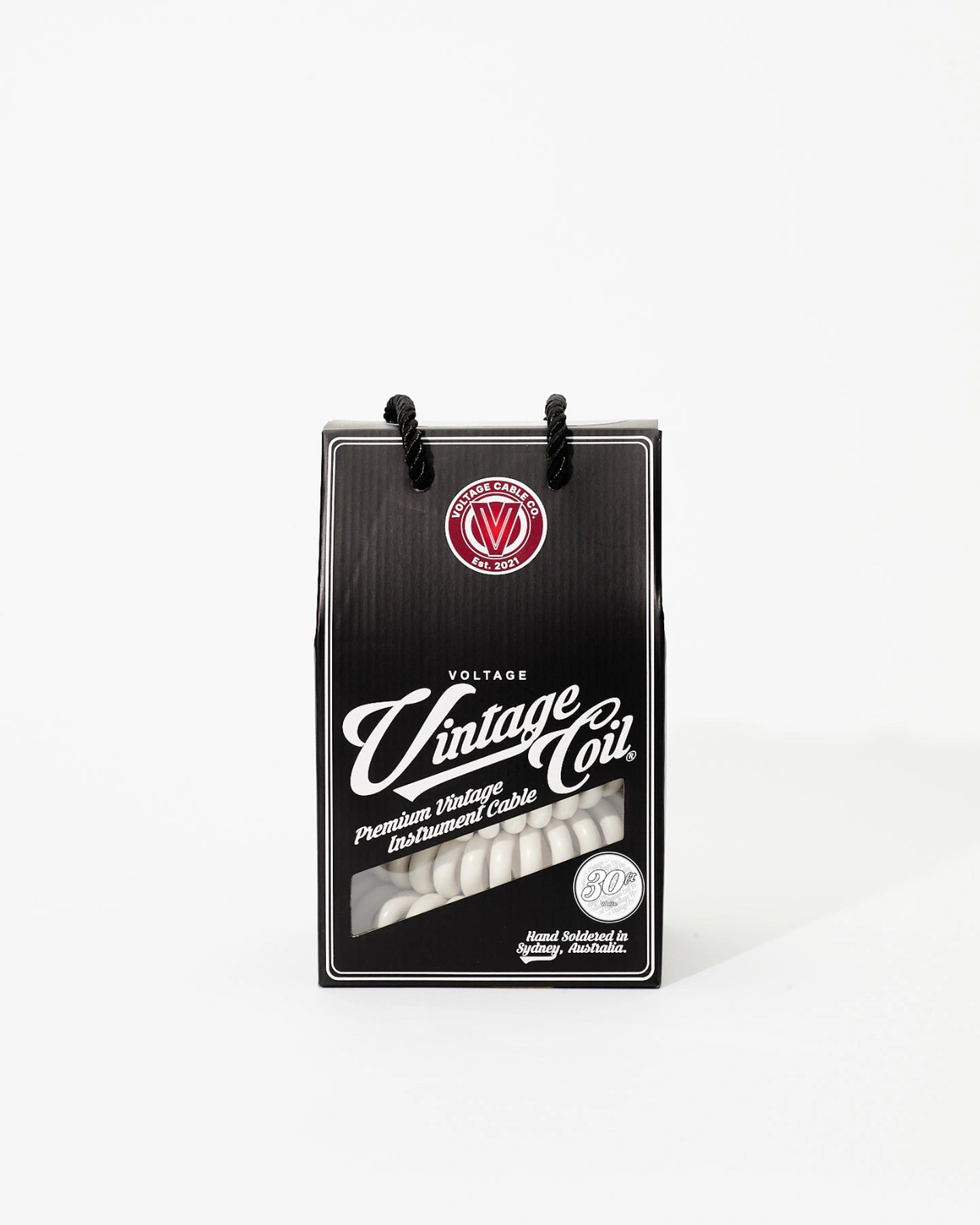 30 ft White coiled guitar cable in retail box
